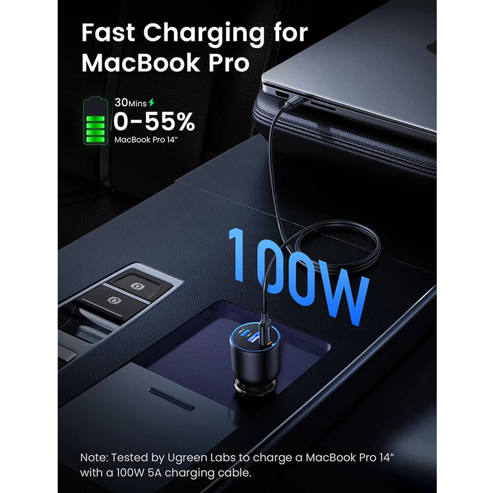 UGREEN 130W USB C Car Charger PD 100W +PD 30W Type C Car Charger Adapter for iPhone 16 16 Plus 16 Pro 16 Pro Max Galaxy S24 S23 Ultra for iPad MacBook