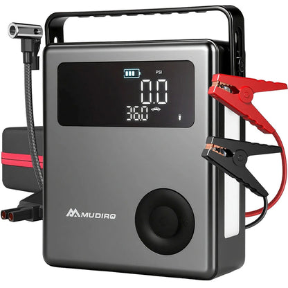 MUDIRO M-JC6 7000A Car Jump Starter with Air Compressor 150PSI PD65W Fast Charge 2 LED Lights Smart Display for Cars Motorcycles 10L Diesel Engines