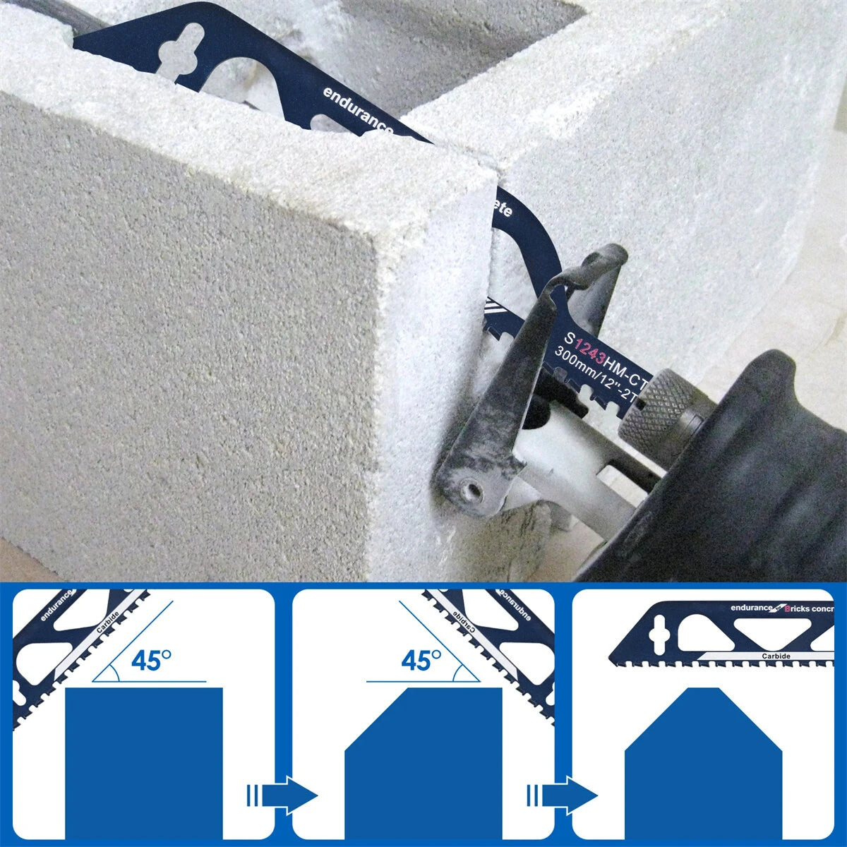 12 Inch 18 Inch Tungsten Carbide Alloy Reciprocating Saw Blade for for Hollow Cement Brick / Porous Concrete / Fiber Cement / Cutting Wood / PVC Tube